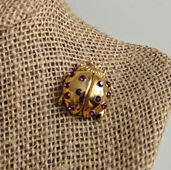 Vintage Rene Gouin Ladybug Brooch with Purple Amethyst Glass Accents - Picture 12 of 12